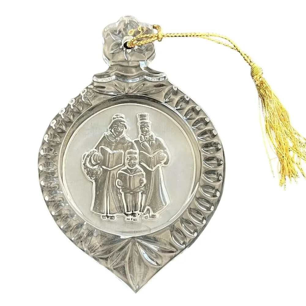 Lot of‎ 2 Lenox Christmas Ornaments Silver Angel Etched Crystal Frosted Carolers